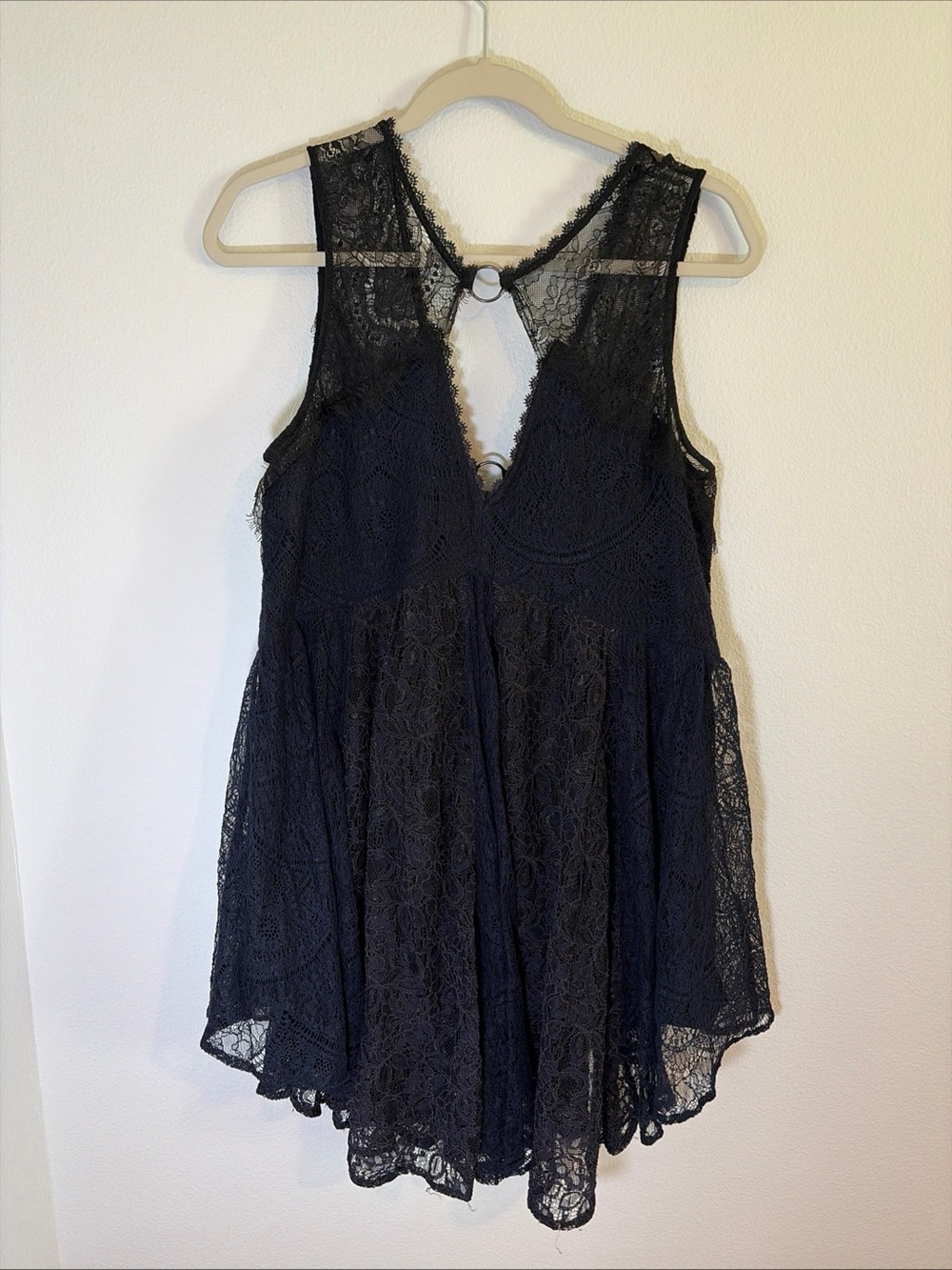 Free People Don't You Dare Dress M Black Lace Mini Witchy Whimsygoth Rock Boho